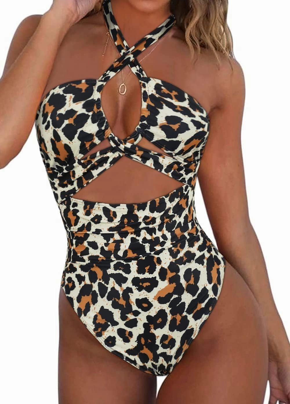 Hilor Women's One Piece Swimsuit Sexy Cutout Halter Bathing Suits Crossover High Cut Monokini Swimwear