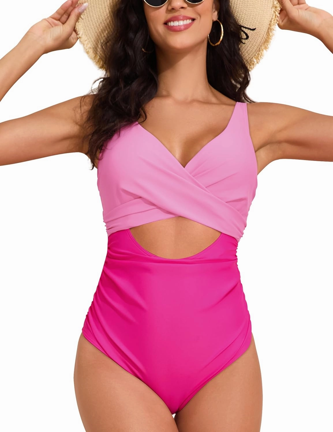 Hilor Women's Underwire One Piece Swimsuits Cross V Neck Swimwear Sexy Cut Out Bathing Suit Monokinis