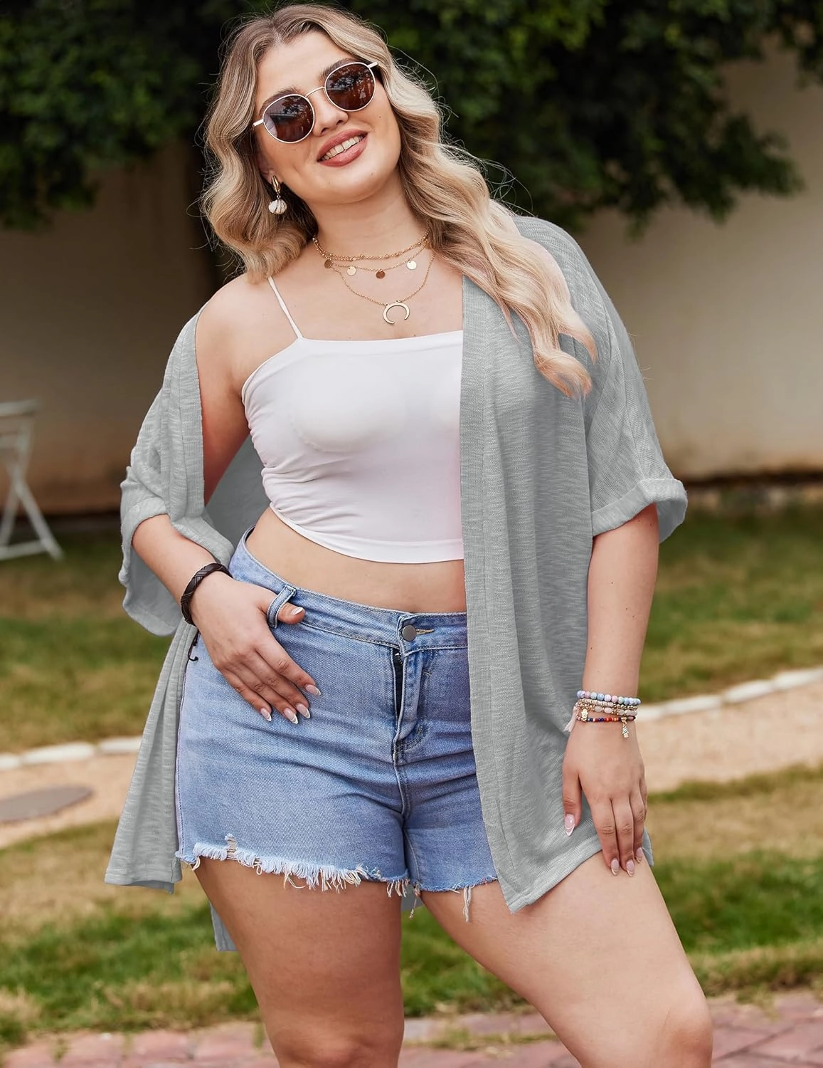 IN'VOLAND Womens Plus Size Lightweight Cardigan Open Front Short Sleeve Casual Loose Fit Beach Cover Up