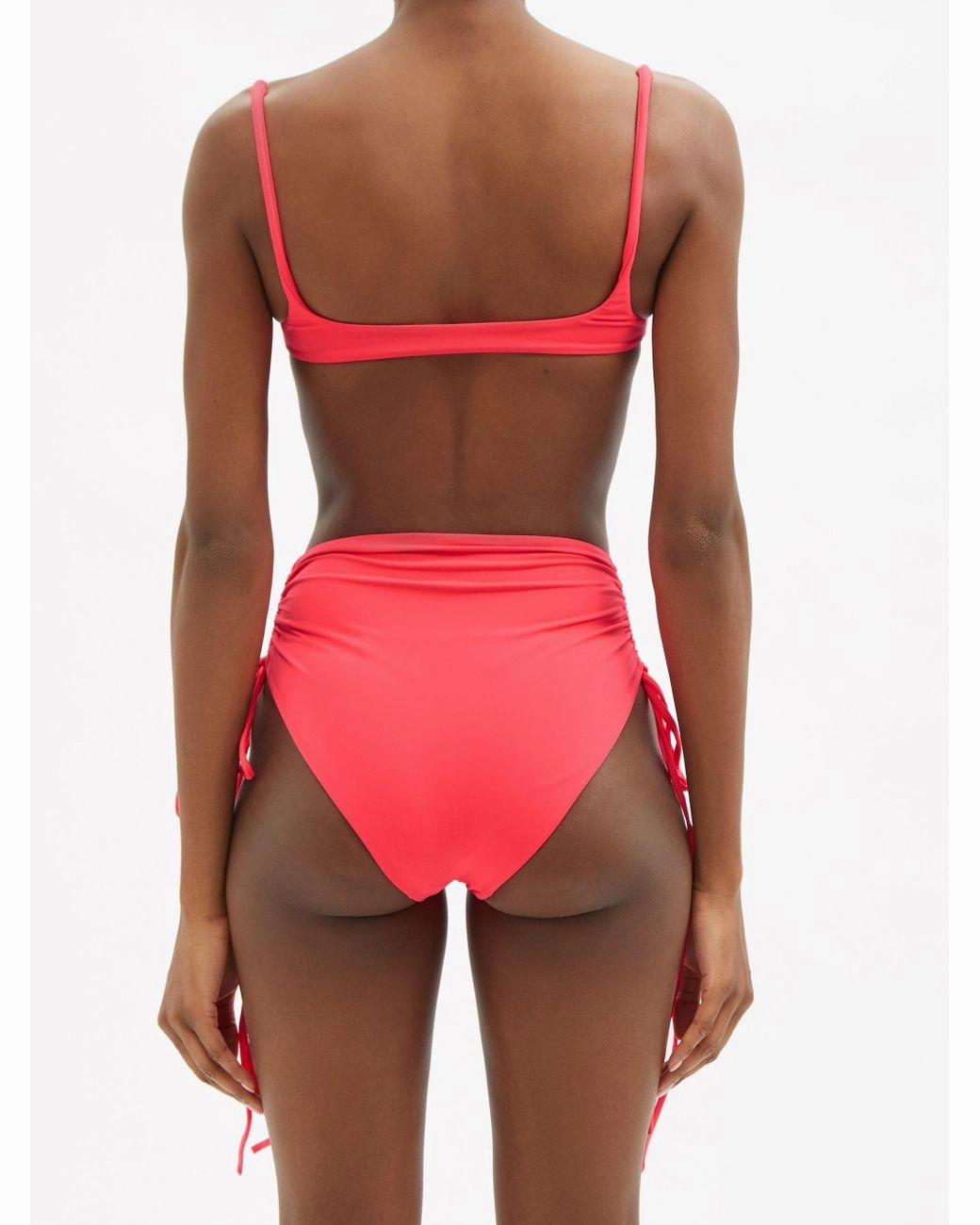ISA BOULDER Pink Lester Gathered-Side High-Leg Bikini Bottoms