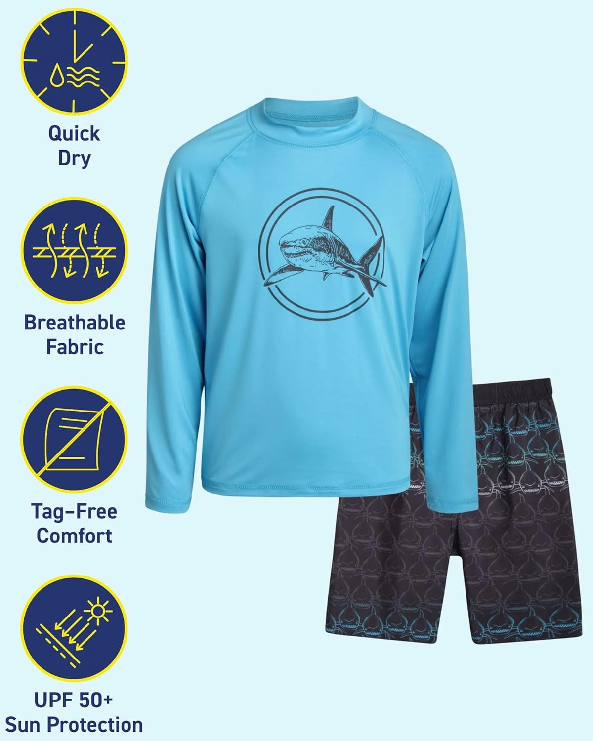 iXtreme Boys Rash Guard Set - 4 Piece UPF 50  Quick Dry Long Sleeve Swim Shirt and Swim Trunks for Boys (Sizes: 5-14)