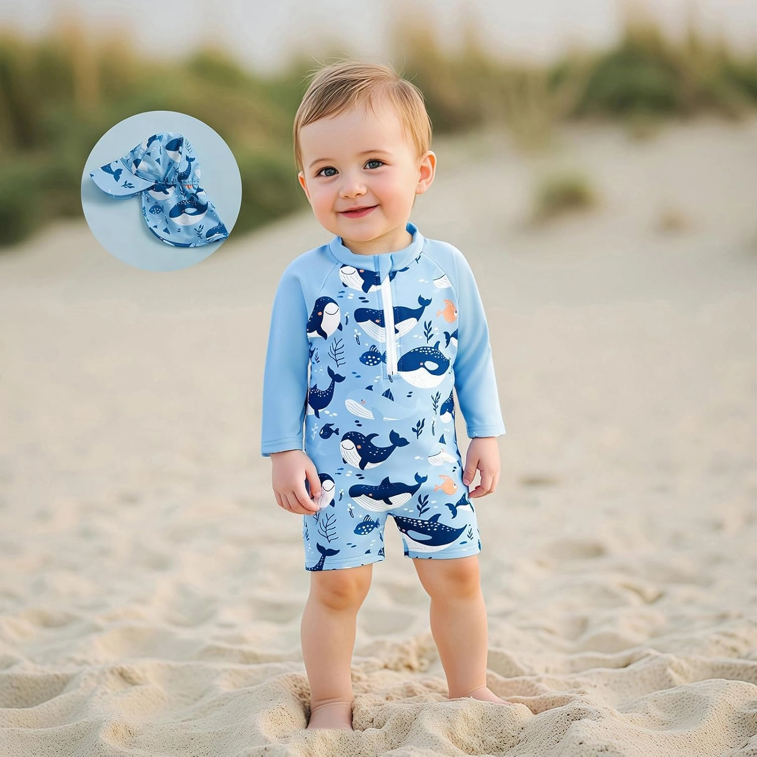 KMBANGI Toddler Baby Boy Mallard Swimsuit Kids Rash Guard Long Sleeve One Piece Bathing Suit Duck Hunting Swimwear with Hat