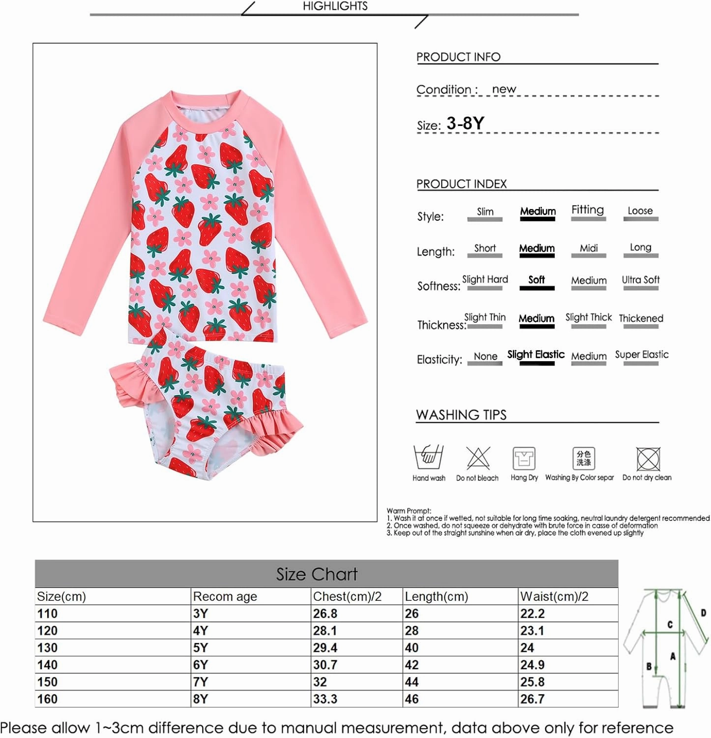 Little Girls Swimsuit Rash Guard Set Toddler Girl Long Sleeve Two Piece Bathing Suit with Ruffle Bikini Bottoms Swimwear
