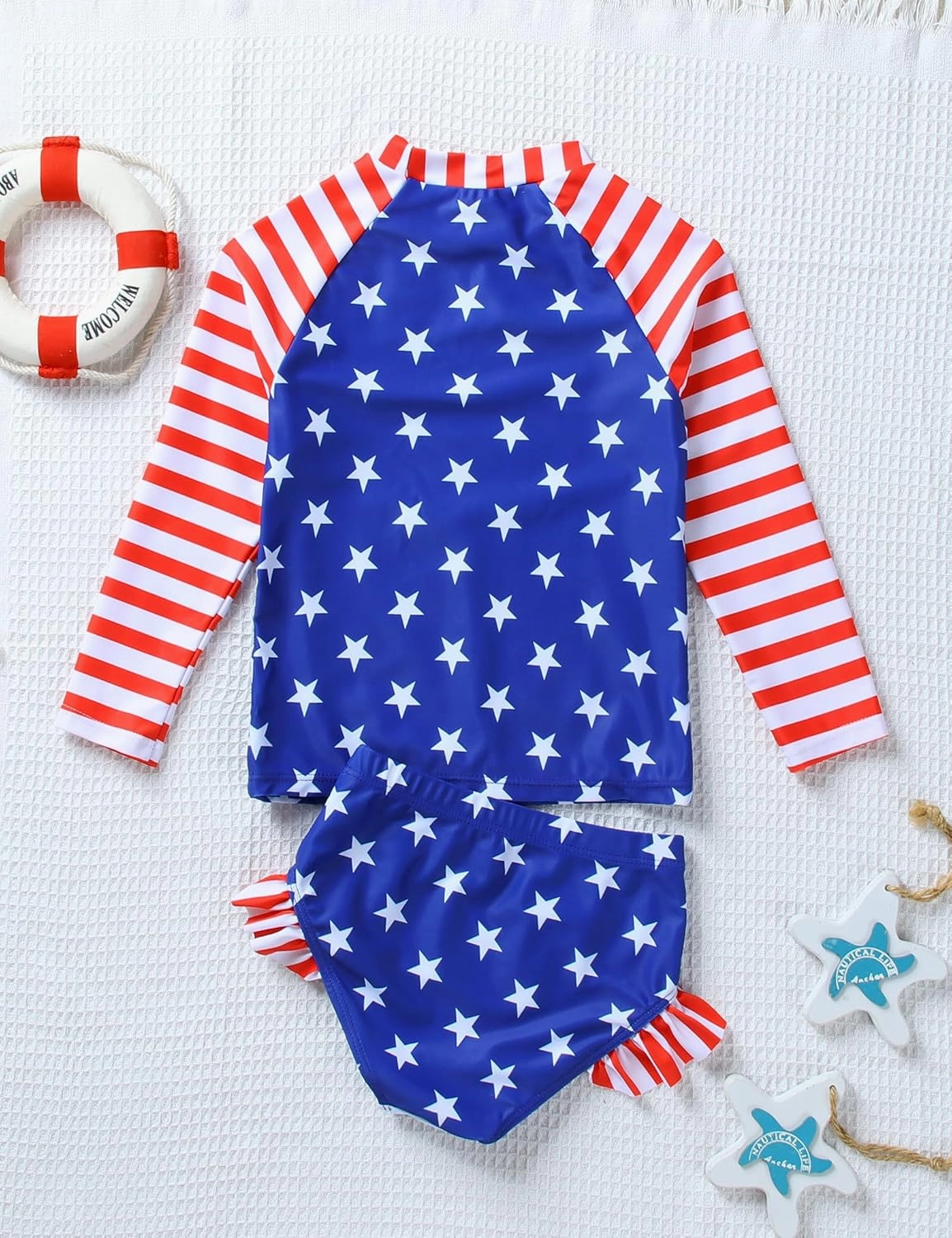 Little Girls Swimsuit Rash Guard Set Toddler Girl Long Sleeve Two Piece Bathing Suit with Ruffle Bikini Bottoms Swimwear