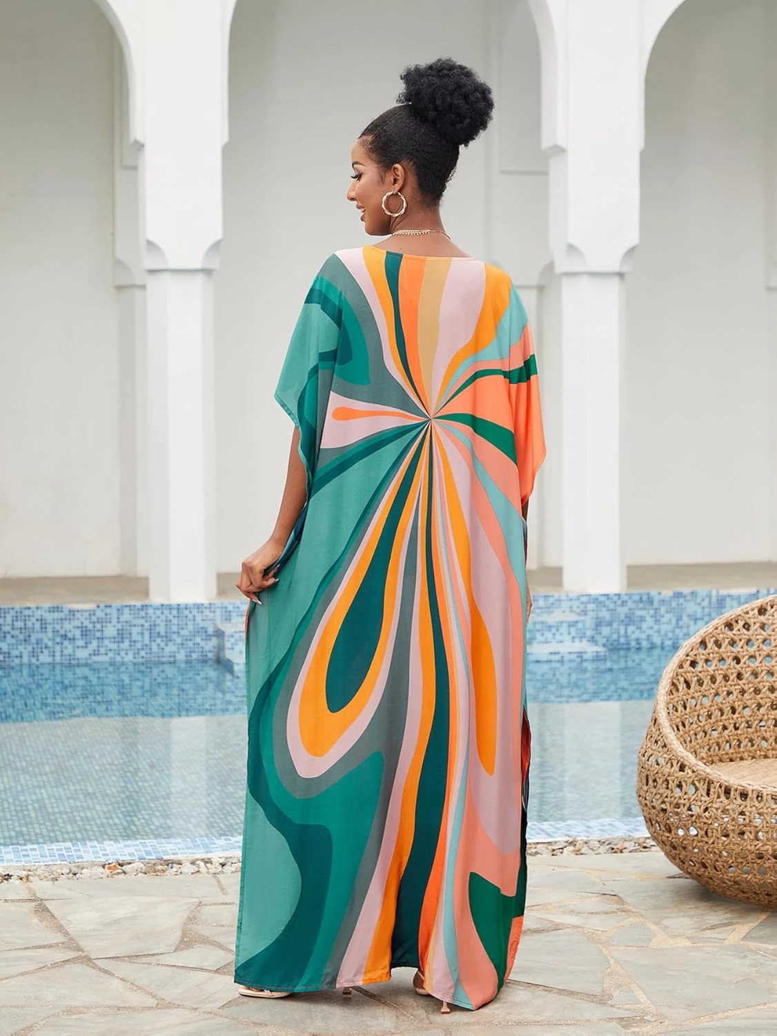 LOUSEA Caftans for Women Plus Size Swim Cover up Vneck Batwing Dress Loose fit Moroccan Caftan mumu Dresses for Women