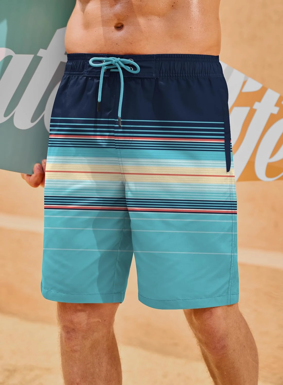 Mens Swim Trunk 9" Inseam Quick Dry Board Short Hawaiian Beach Shorts with Zipper Pockets (S-XXL)