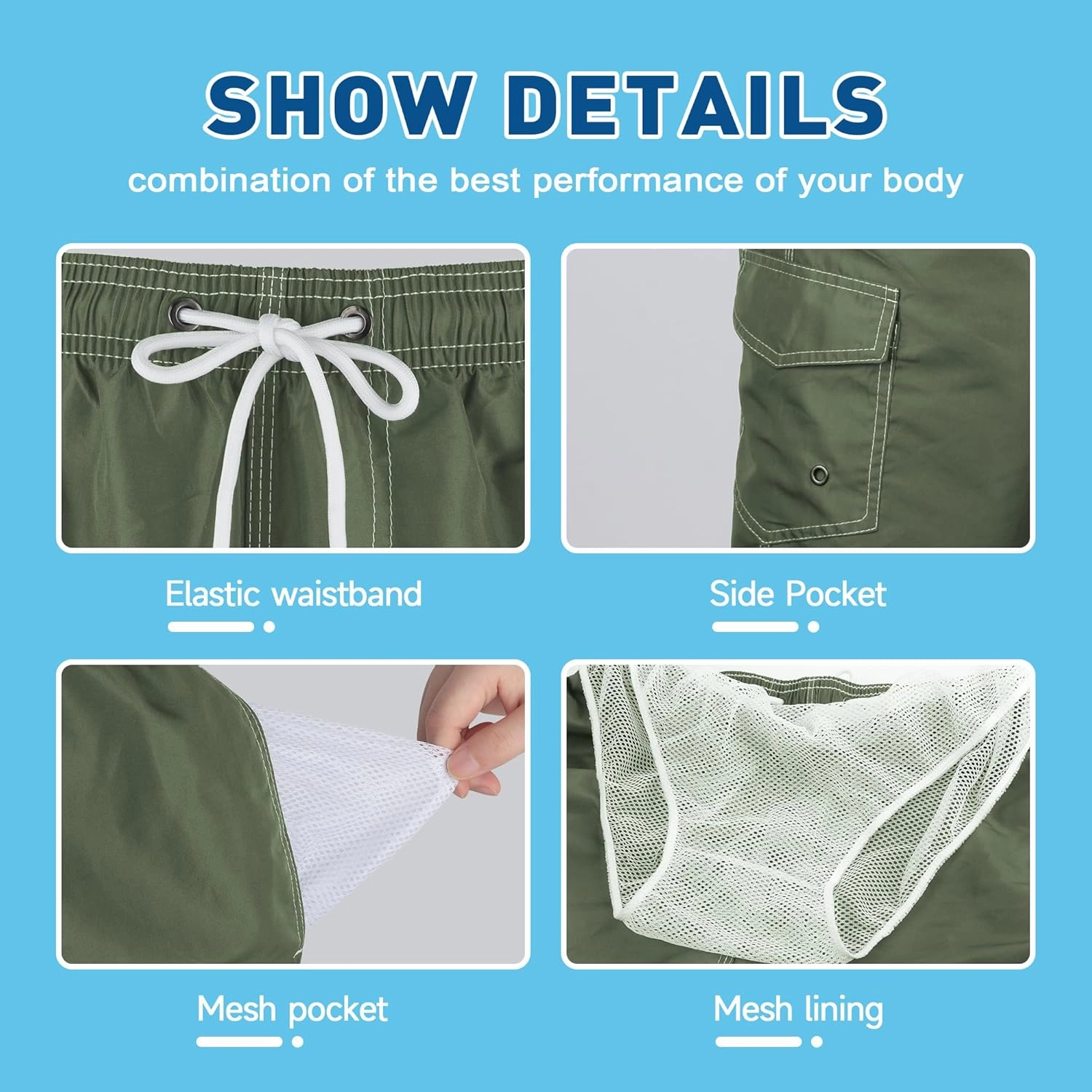 Mens Swim Trunks Swim Shorts Swimming Trunks Swimsuit Quick Dry with Mesh Lining Swimwear