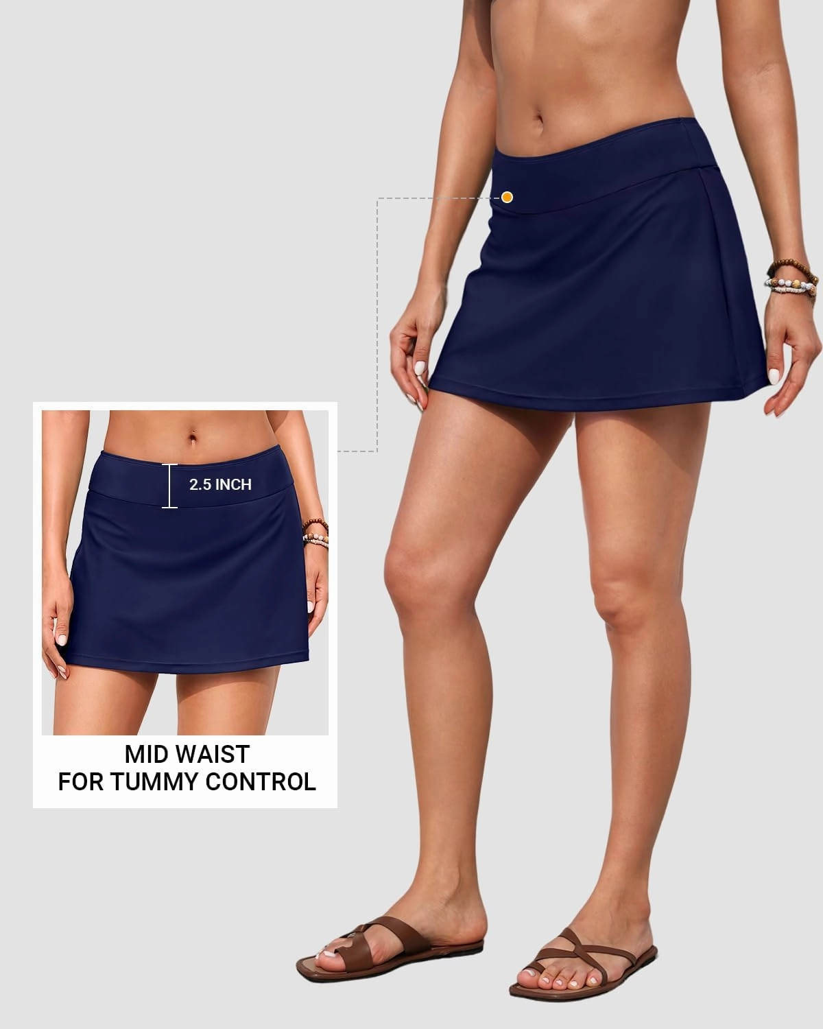 Mid Rise Swim Skirt - 2025 Bathing Suit Skirt with Built-in Bikini Bottom Waistband Skort Swimsuit Bottoms for Women