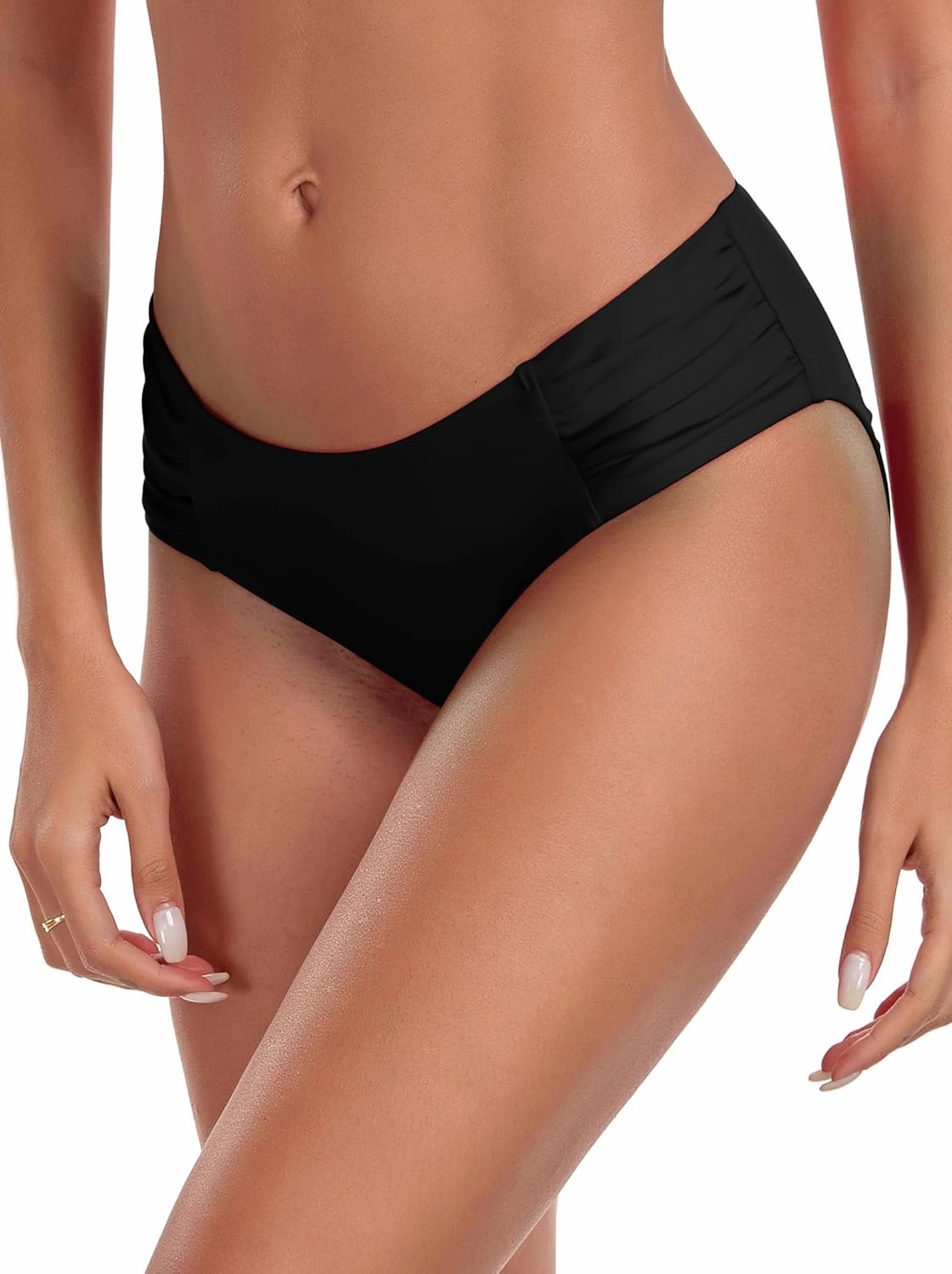Ocean Blues Women's Ruched Sides Bikini Bottom Full Coverage Bikini Bottom