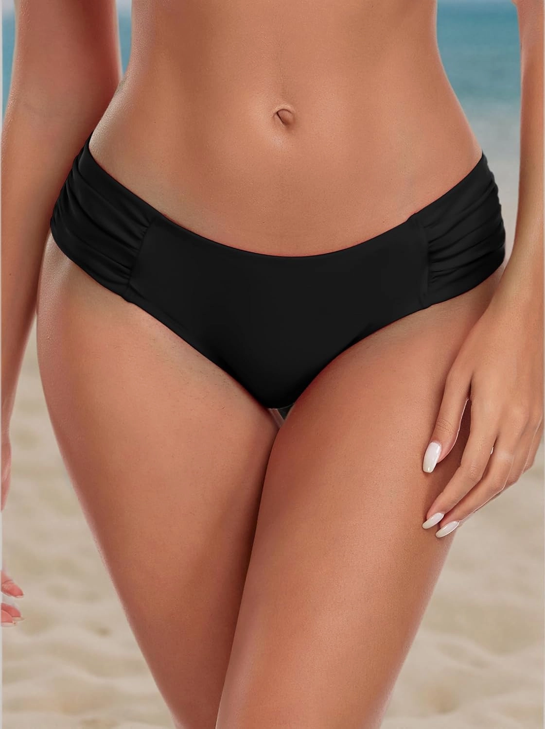 Ocean Blues Women's Ruched Sides Bikini Bottom Full Coverage Bikini Bottom