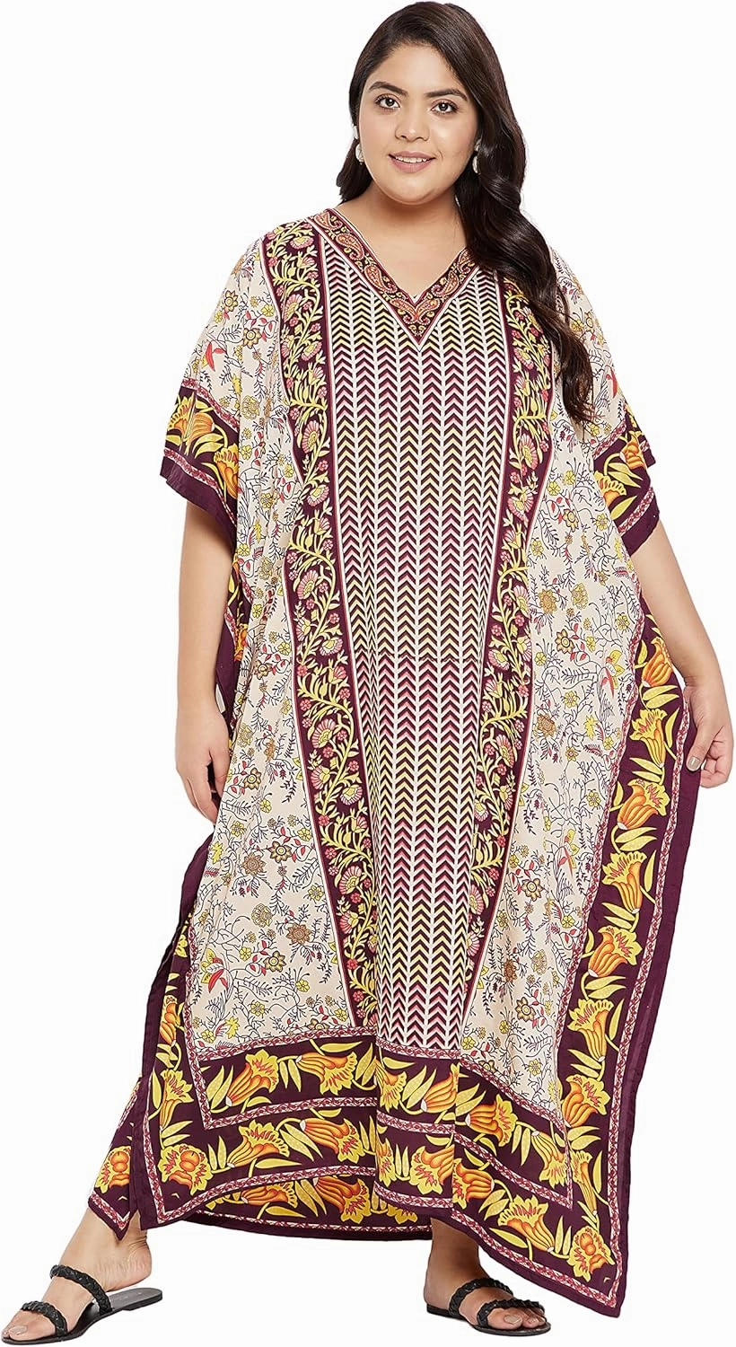 Oussum Plus Size Kaftan for Women Polyester Summer Caftan Swimwear Cover Ups Maxi Beach Dress