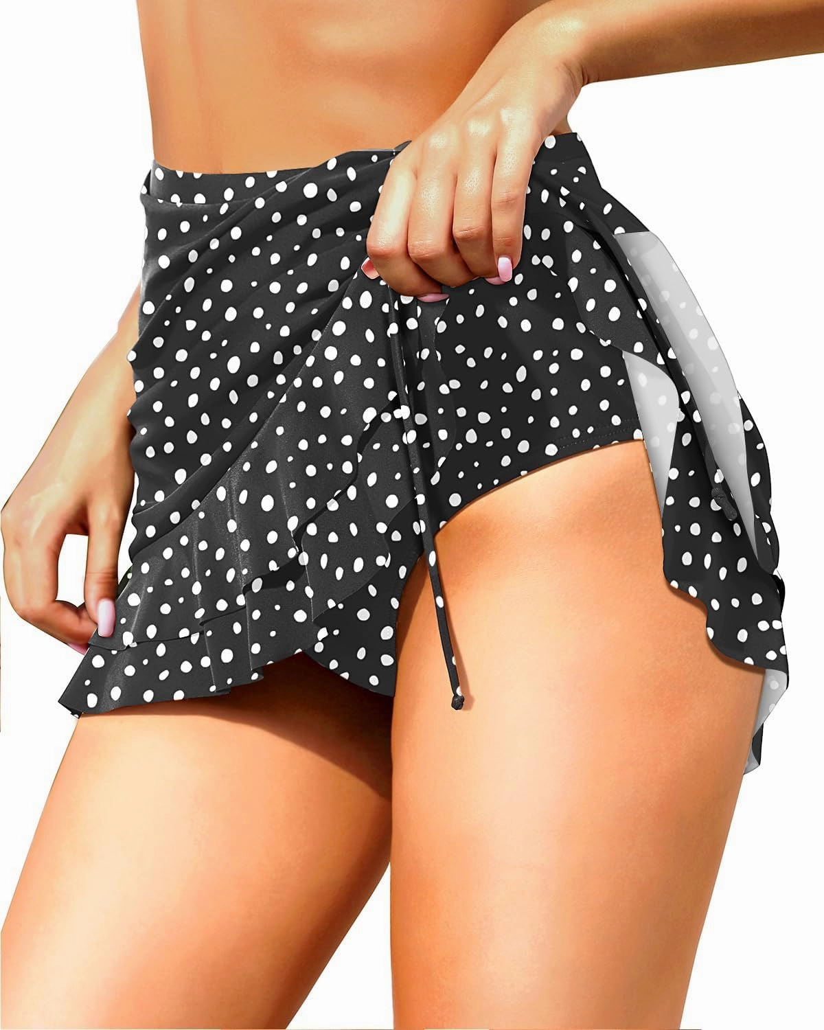 Pinup Fashion High Waisted Swim Skirt - Women Drawstring Ruched Bathing Suit Bottoms with Built-in Brief