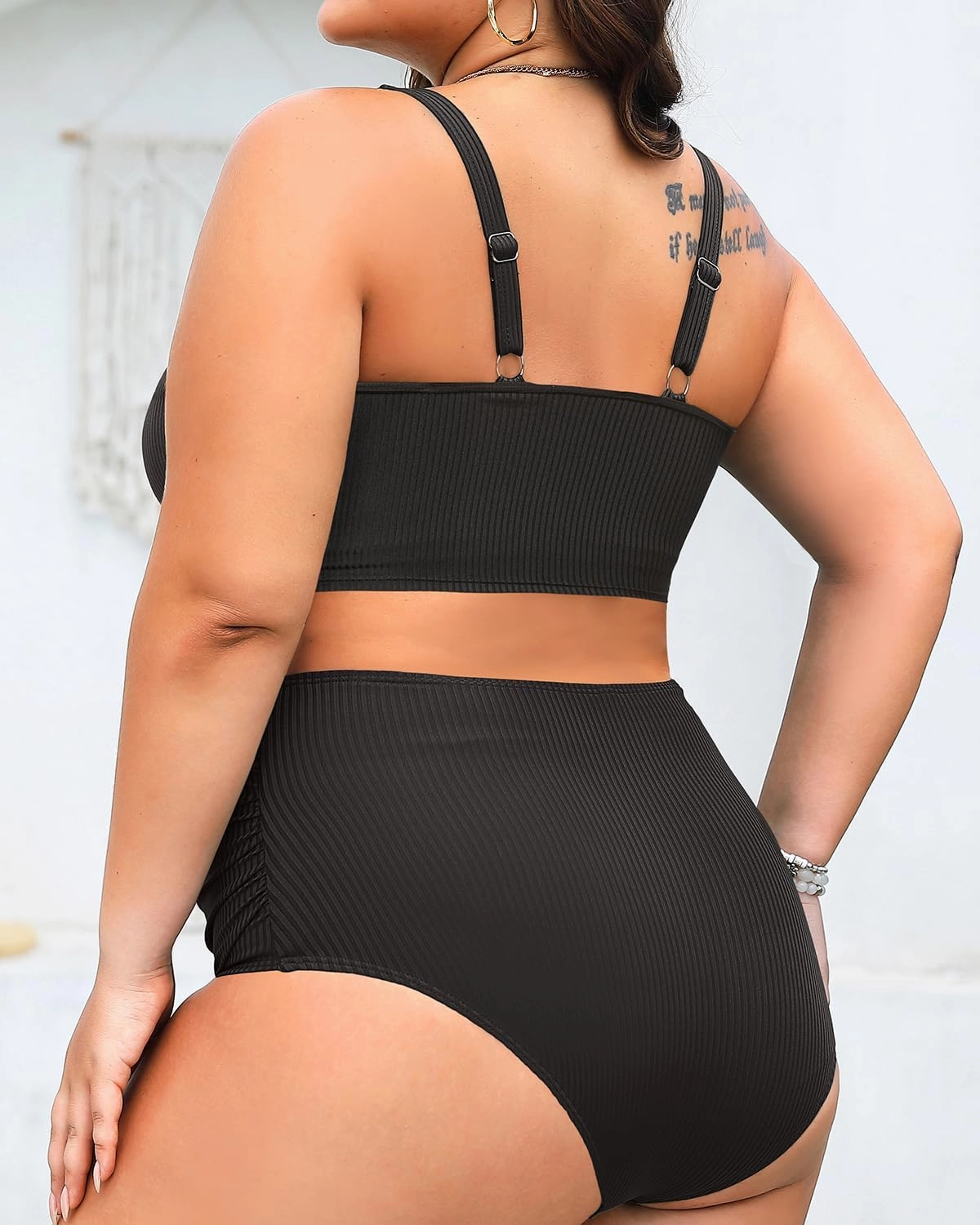 Plus Size 2 Piece Swimsuit - Womens High Waisted Bikini Tummy Control Bathing Suit Ribbed 2025 Swimwear