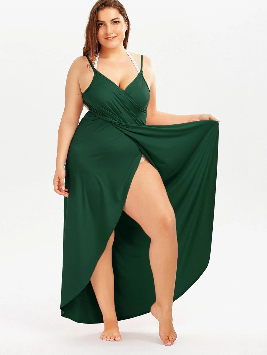 Plus Size Spaghetti Strap Swimwear Cover Ups for Women Beach Swimwear Sarong Backless Wrap Dress