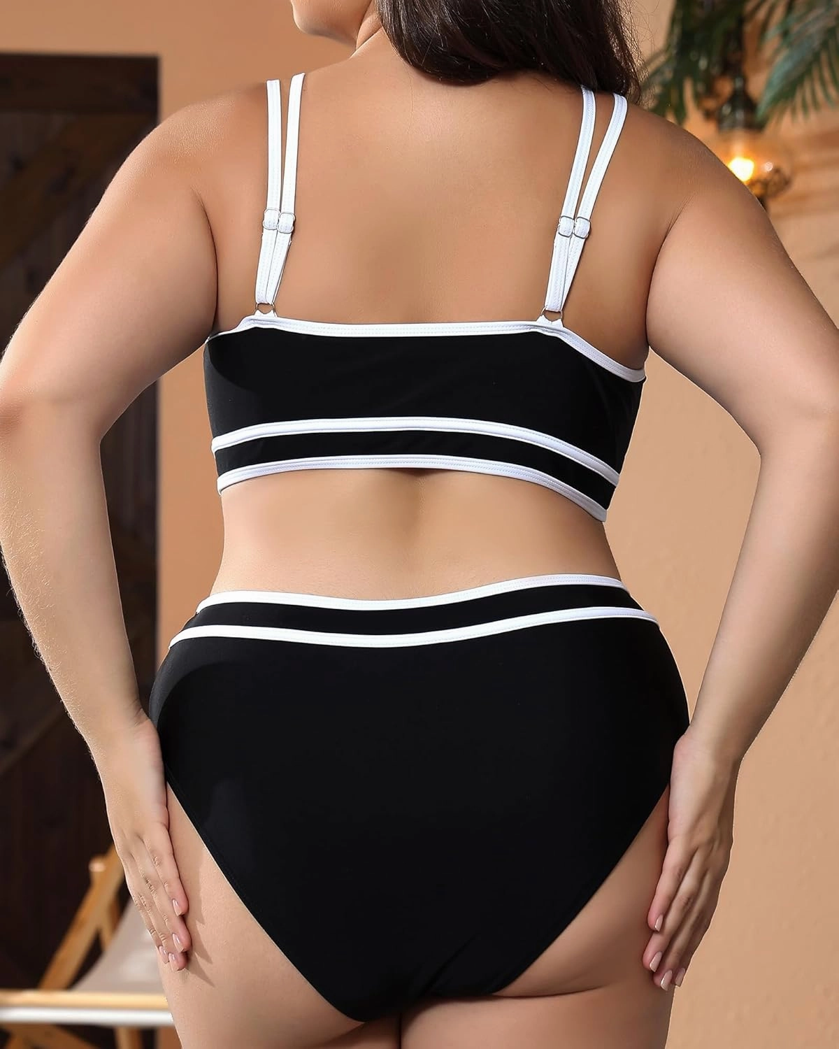 Plus Size Women's High Waist Bikini - Tummy Control Two Piece Bathing for Curvy Busty Black Sexy Swimsuits