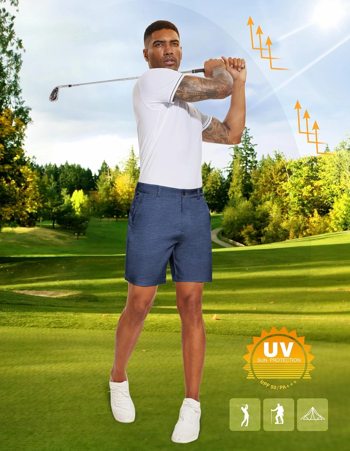PULI Men's Golf Dress Shorts Flat Front Hybrid 7 Inch Lightweight Quick Dry Chino Casual with Pockets