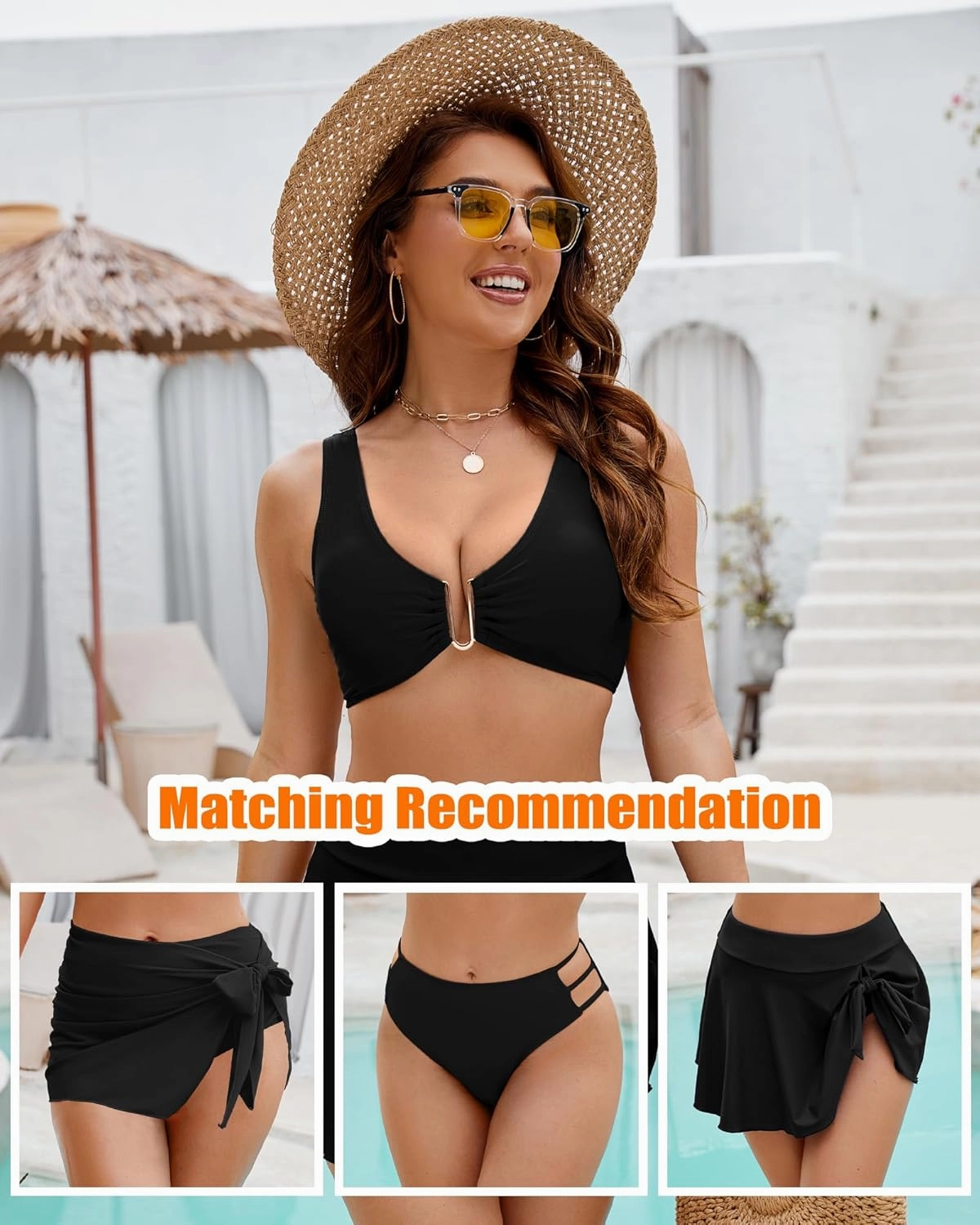 Push Up Bikini Top for Women U Wired Wide Straps Swimsuit Tops Scoop Neck Padded Lace Up Back Bathing Suit Top Only