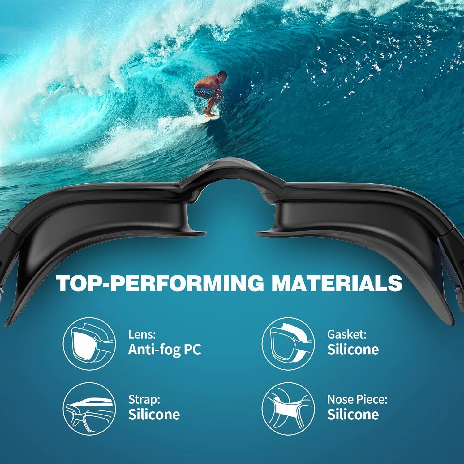 Robee Swim Goggles, Swimming Cap and Goggles Case, Polarized Swimming Goggles Silicone Cap for Adult Men Women