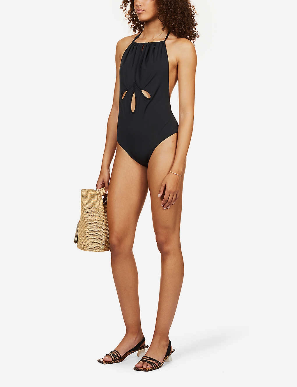 SELF-PORTRAIT Black Cut-Out Halterneck Swimsuit