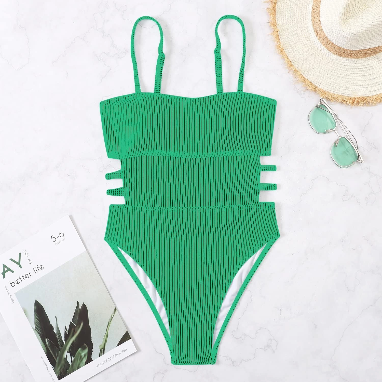 Sexy One Piece Swimsuit for Women Slimming Ribbed Bathing Suit Retro Swimsuit