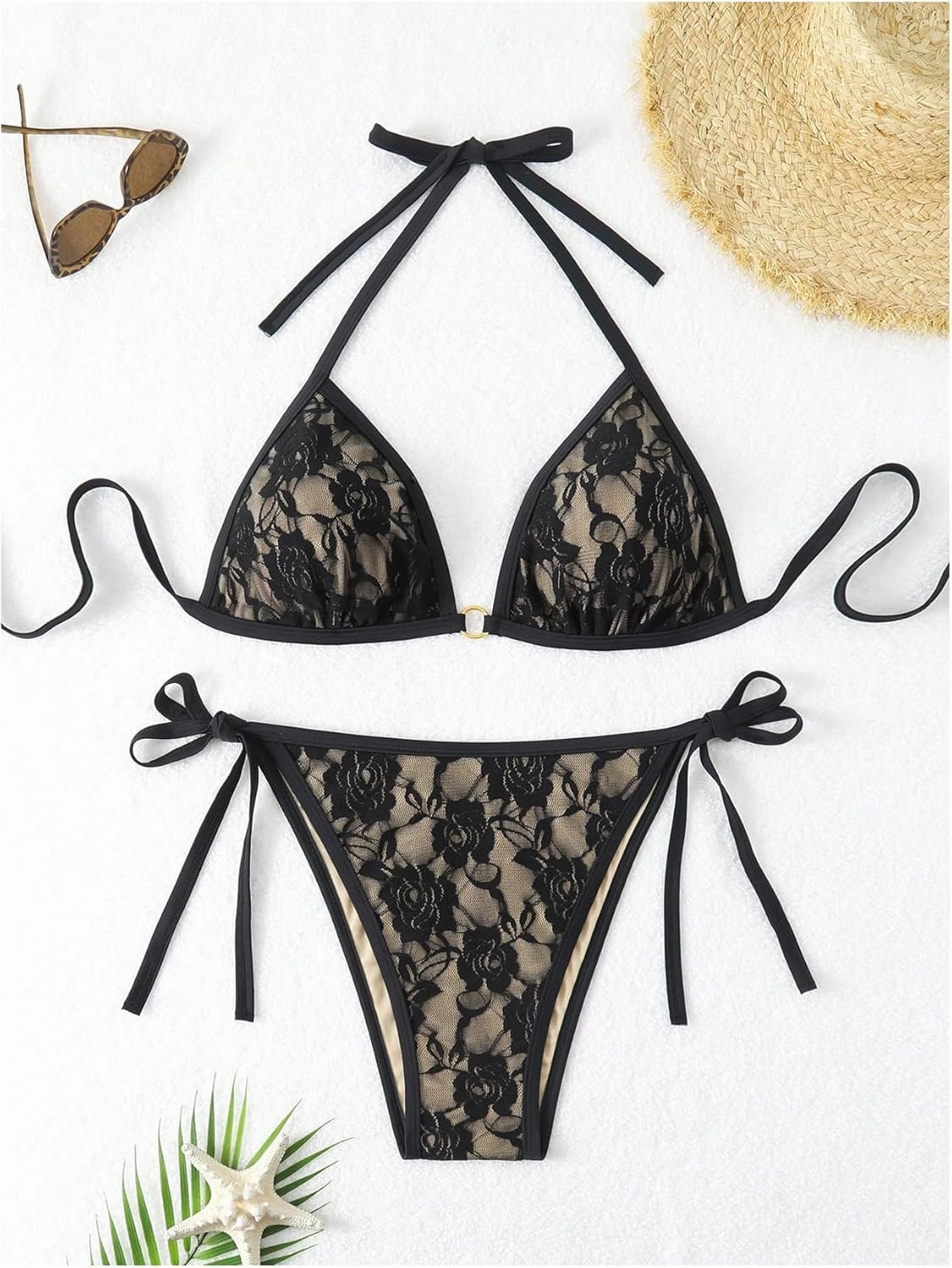 SHENHE Women's Plus Size Floral Lace Swimsuits 2 Piece Triangle Halter Tie String Bikini Set