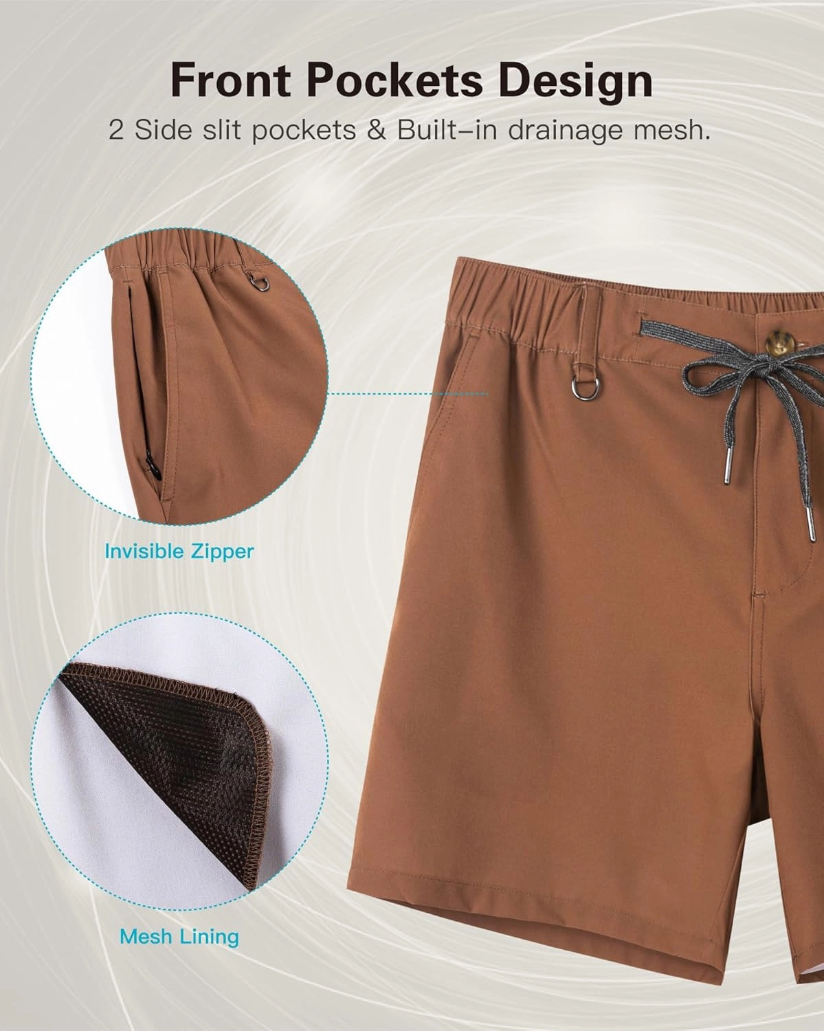 SURF CUZ Mens 5 Inch Shorts Casual Workout Shorts Classic Fit Multi-Pocket Golf Flat Front Shorts Quick Dry Hybrid Short