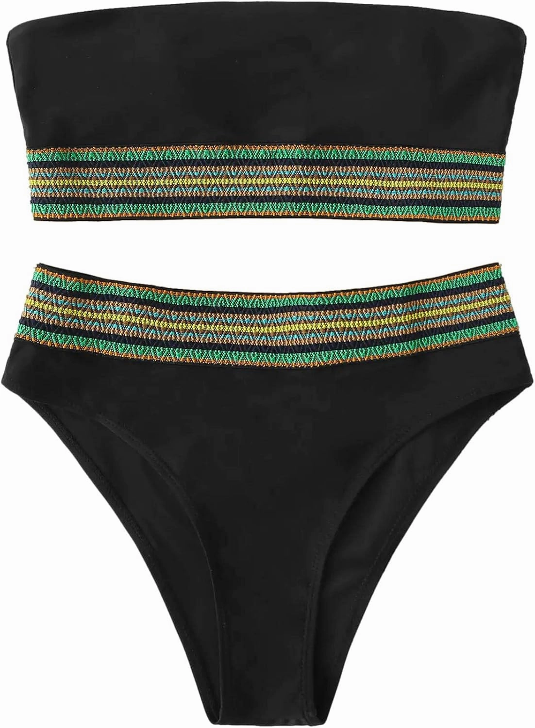 SweatyRocks Women's Bathing Suits Striped Bandeau Bikini high Waisted Swimsuits Swimwear Set