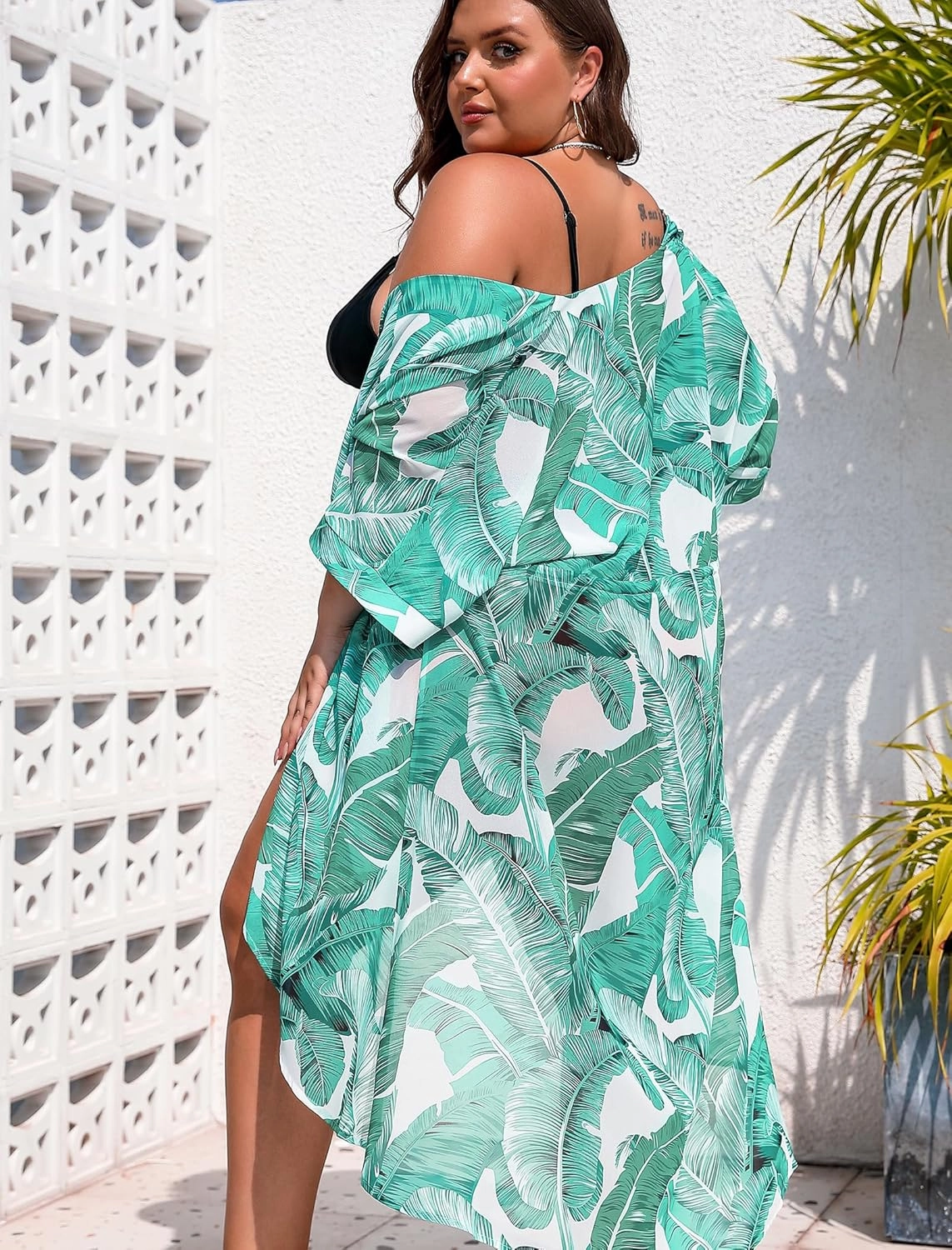 SWOMOG Women Cover Ups Plus Size Swimsuit Chiffon Kimono Long Cardigan Open Front Bathing Suit Summer Flowy Bikini Beachwear