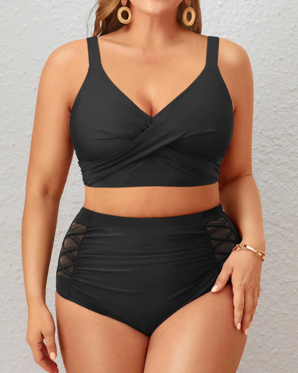 Tempt Me Plus Size Two Piece Swimsuit - High Waisted Bikini Set Tummy Control Bathing Suits for Women
