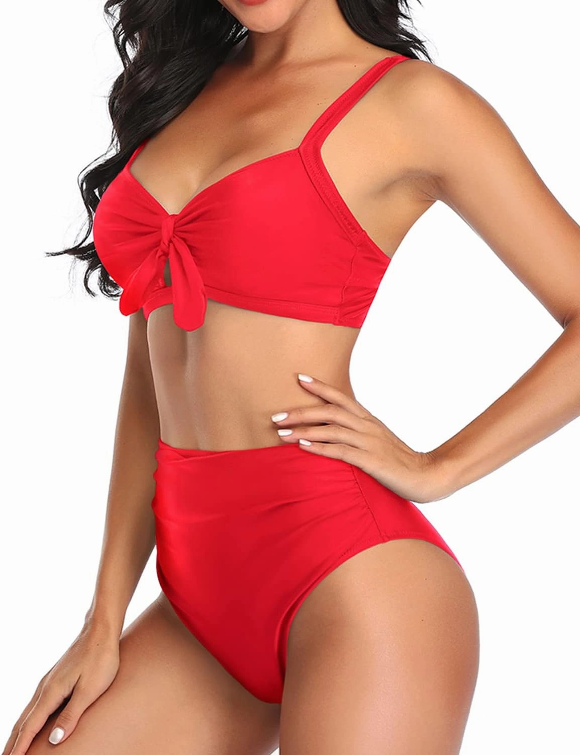 Tempt Me Two Piece Swimsuits High Waisted Bikini Tummy Control Full Coverage Bathing Suits Ruched Tie Knot Swimwear