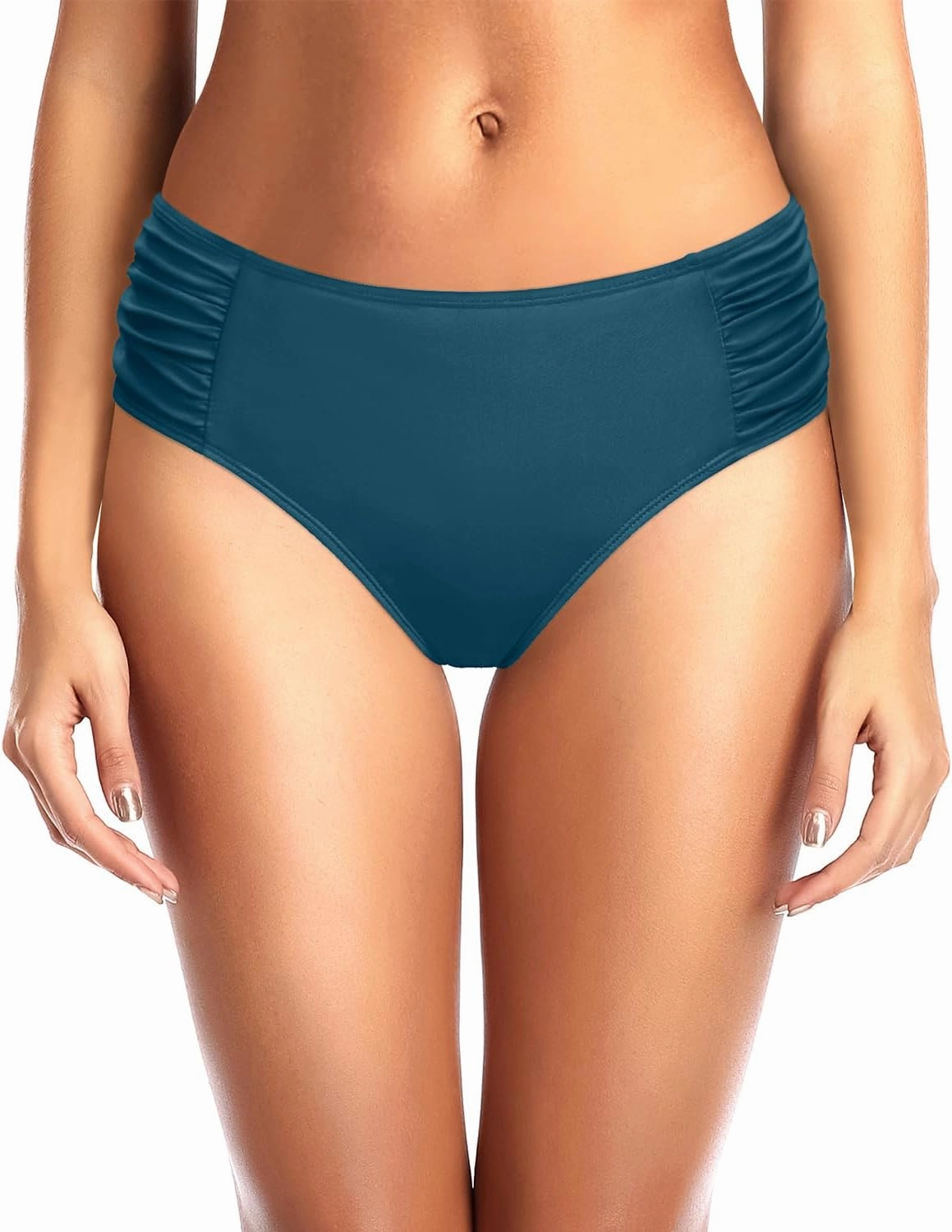 Tempt Me Women Bikini Bottoms Mid Waist Bathing Suit Swimsuit Ruched Swim Bottom