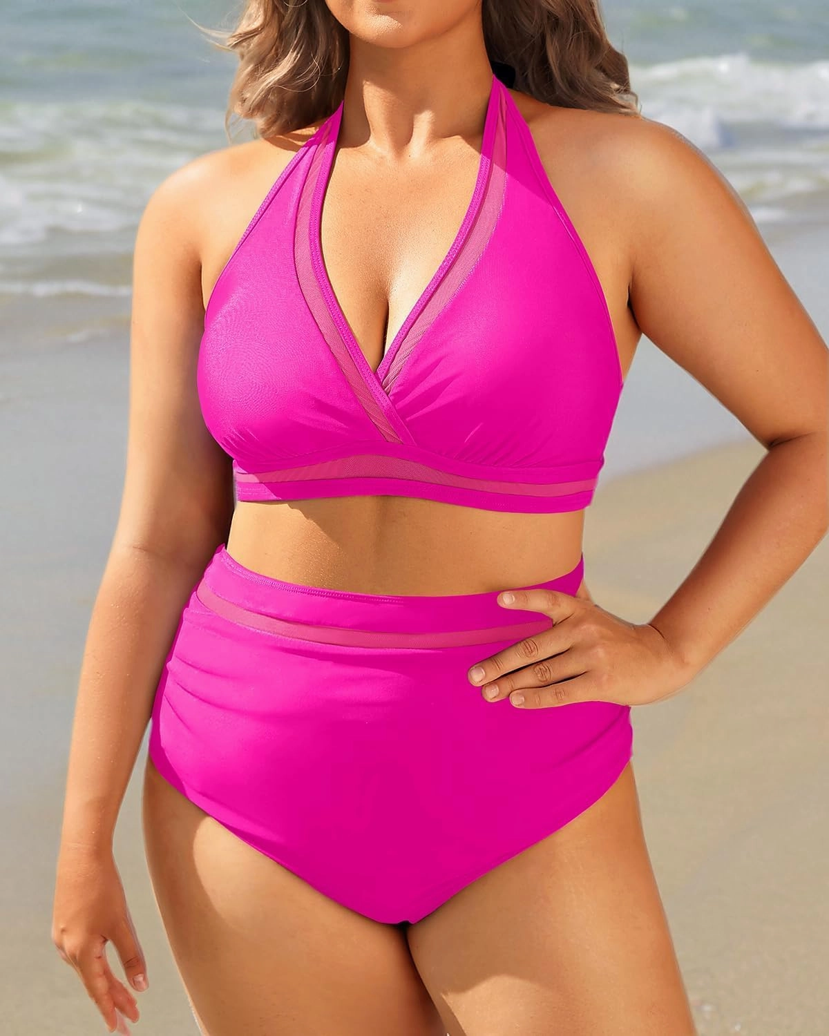 Tempt Me Women Plus Size Bikini High Waisted Swimsuits Mesh Tummy Control Two Piece Bathing Suit