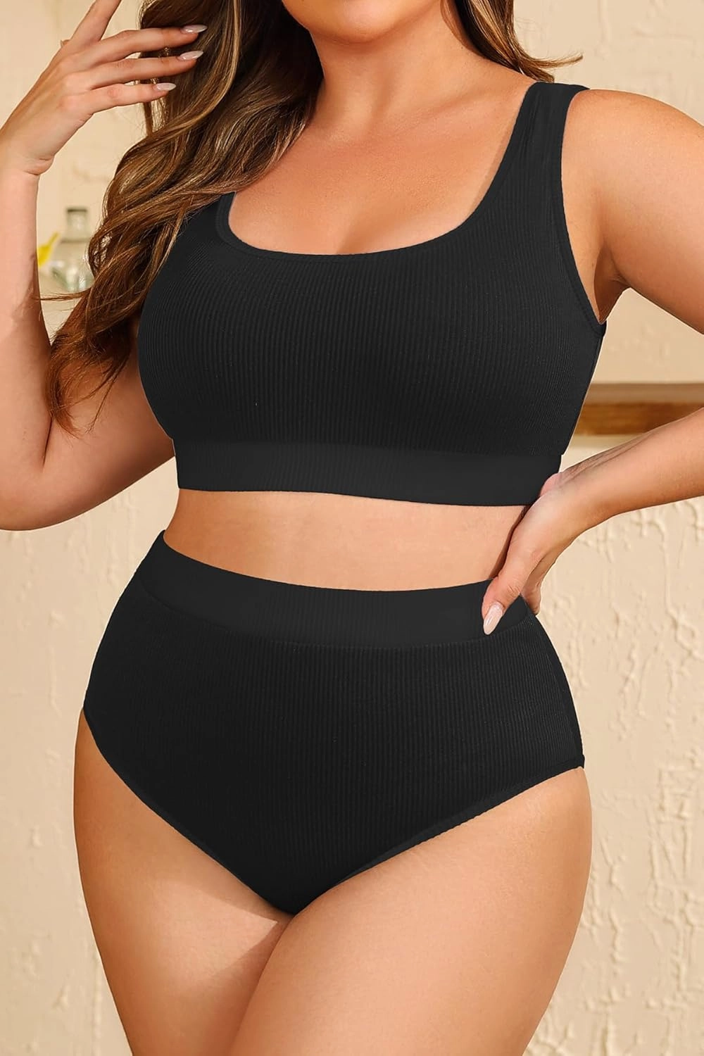 Tempt Me Women Plus Size High Waisted Bikini Set Two Piece Swimsuit Full Coverage Sporty 2 Piece Bathing Suits