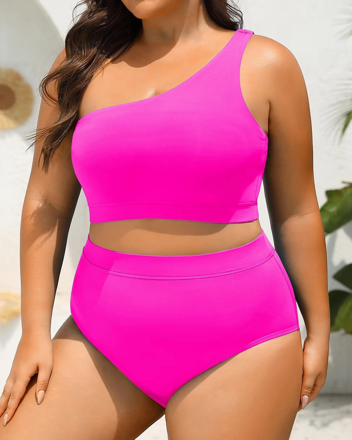 Tempt Me Women Plus Size High Waisted Bikini Two Piece One Shoulder Swimsuit