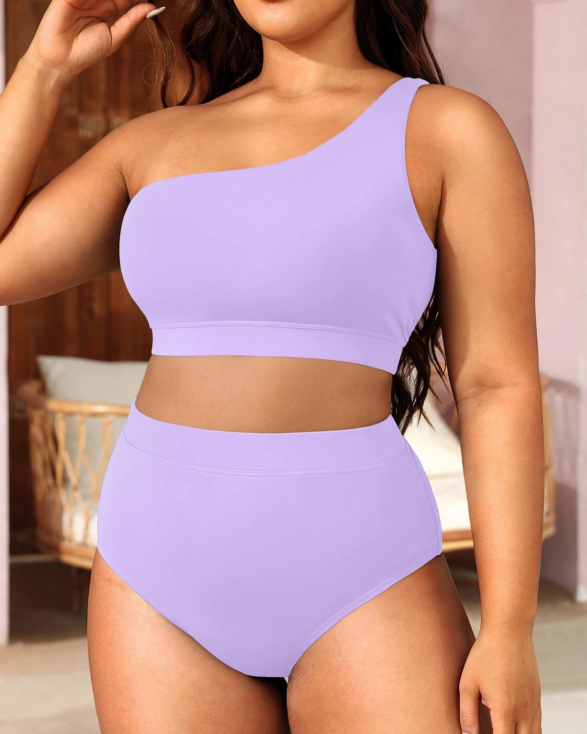 Tempt Me Women Plus Size High Waisted Bikini Two Piece One Shoulder Swimsuit