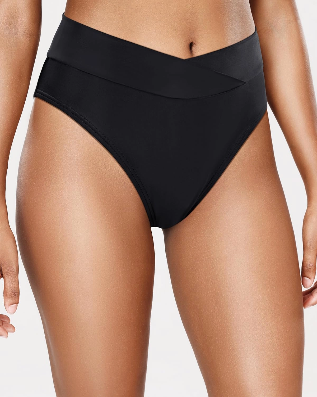 Tempt Me Women's High Waisted Bikini Bottom Crossover V Cut Bathing Suit Swim Bottom