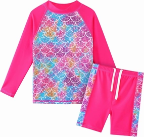 TFJH E Girls Swimsuit UPF 50  UV Two Piece Long Sleeve Swimwear Rash Guard Sets 3-12Y