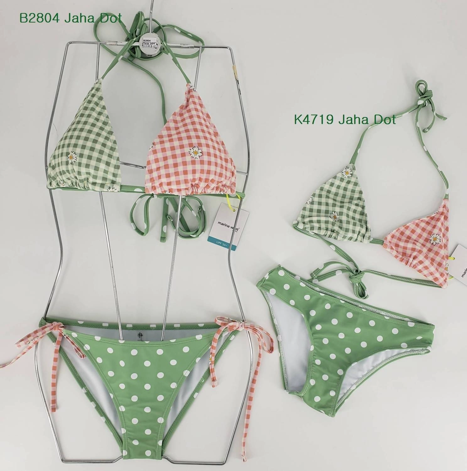 Triangle Top With Tie On Side Bikini Set In Multi Jaha Dot