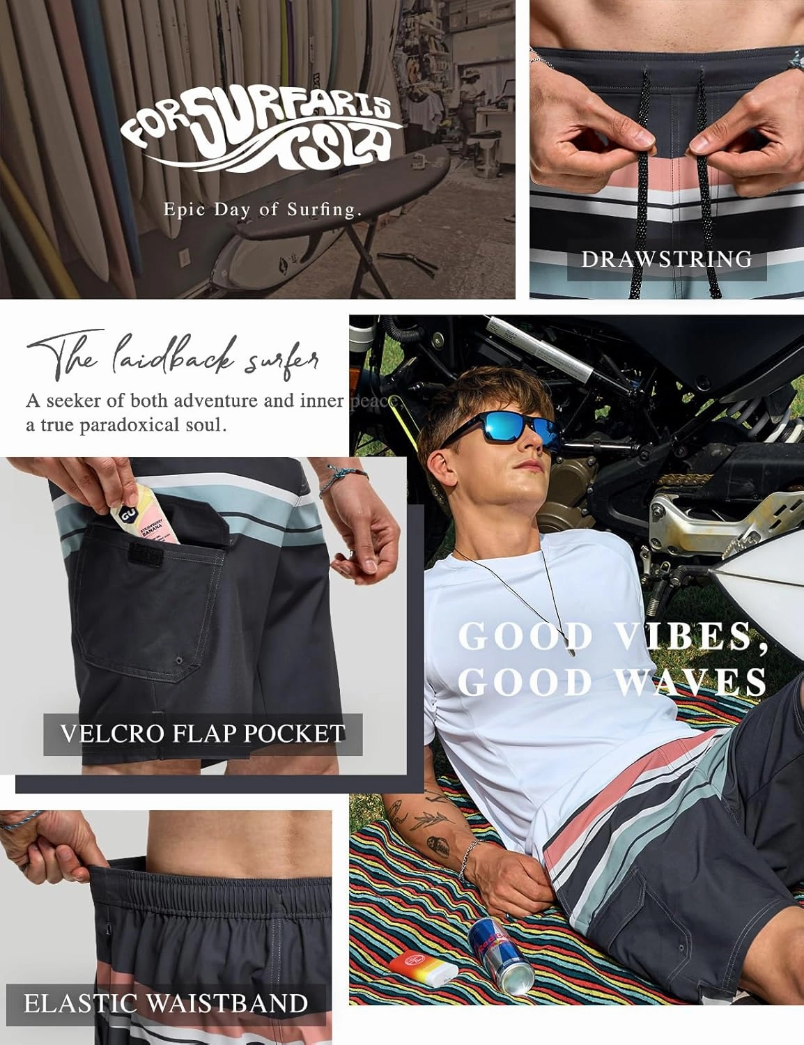 TSLA Men's Swim Trunks, Quick Dry Swimming Beach Board Shorts, Lightweight Swimwear Bathing Suits with Pockets
