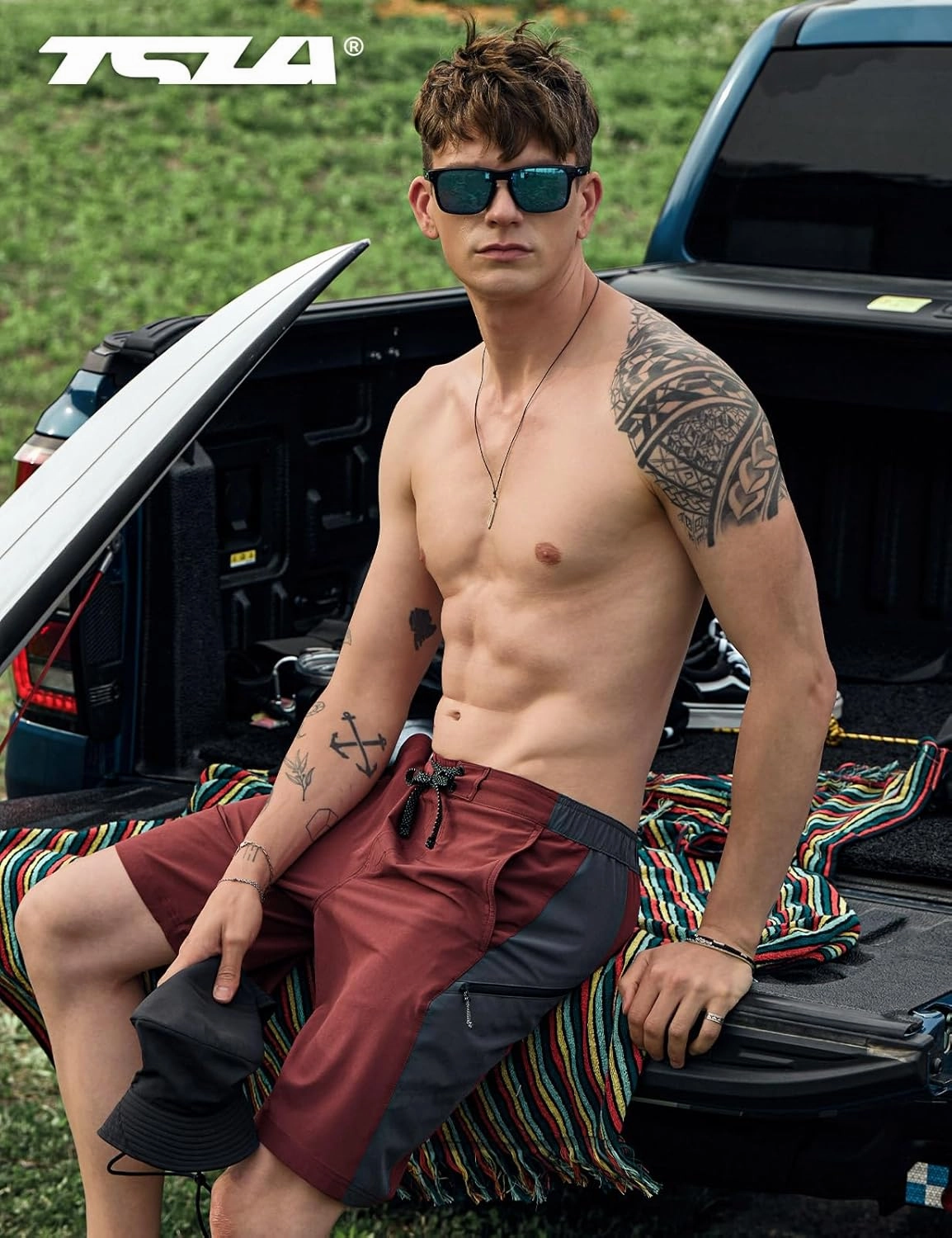 TSLA Men's Swim Trunks, Quick Dry Swimming Beach Board Shorts, Lightweight Swimwear Bathing Suits with Pockets