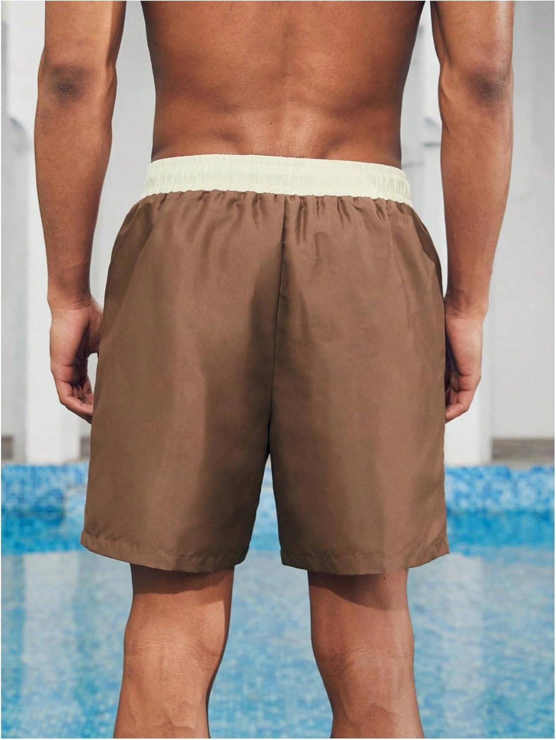Verdusa Men's Colorblock Elastic Drawstring Waist Swim Trunks Summer Beach Board Shorts with Pockets