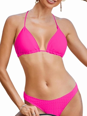 WDIRARA Women's Solid Triangle Bikini Top Sexy Halter String Micro Bathing Suits Tops