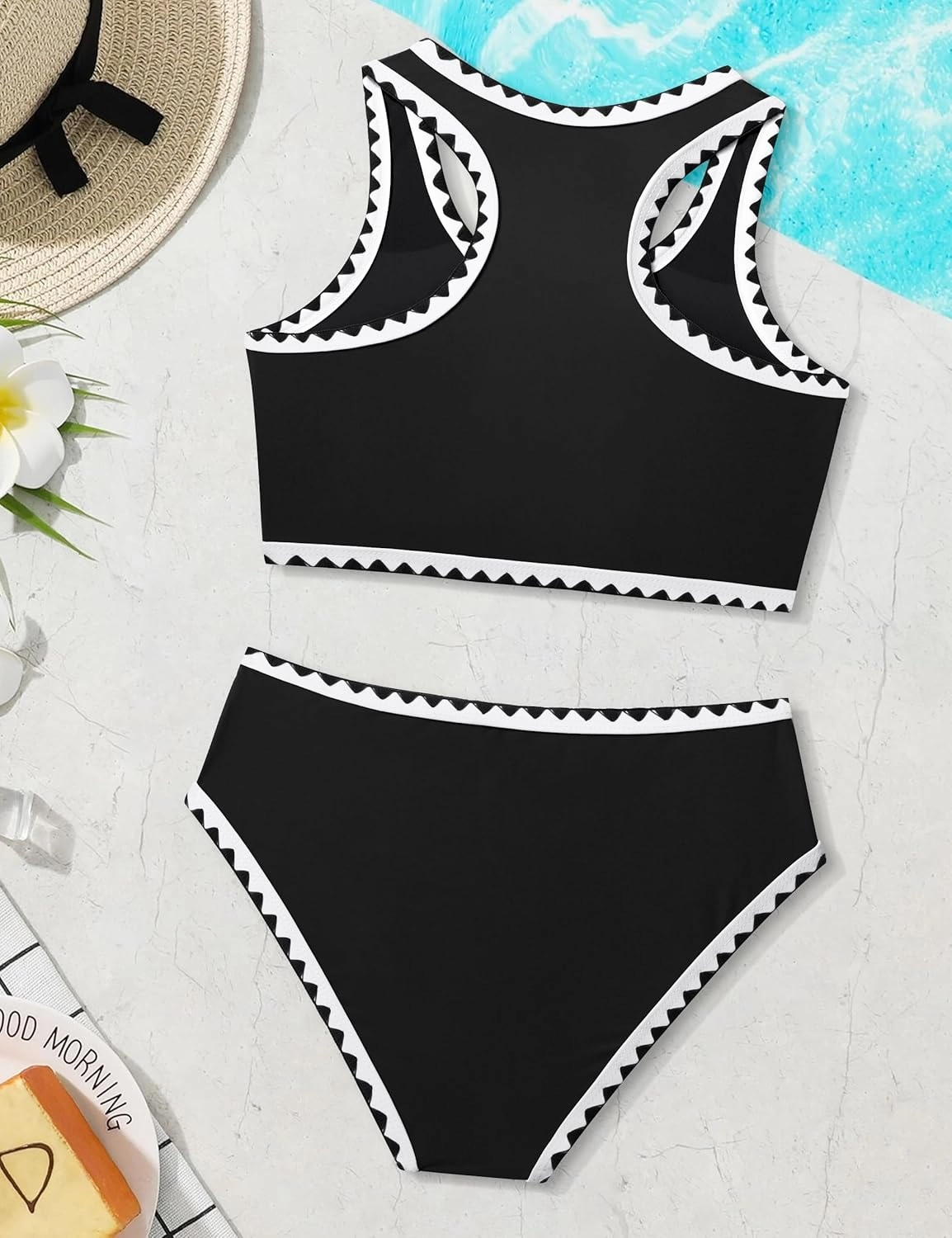 WIQI Girls Swimsuits Bikini Set 2 Piece Bathing Suit Color Contrast Trim Swimwear Size 7-16