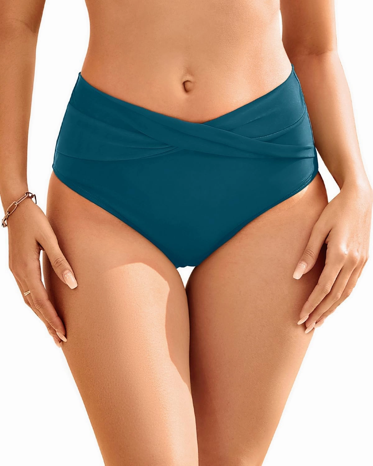 Women High Waist Bikini Bottom - V Cut Bathing Suit Bottoms Full Coverage Twist Front Swimsuit Bottom Swimwear 2025