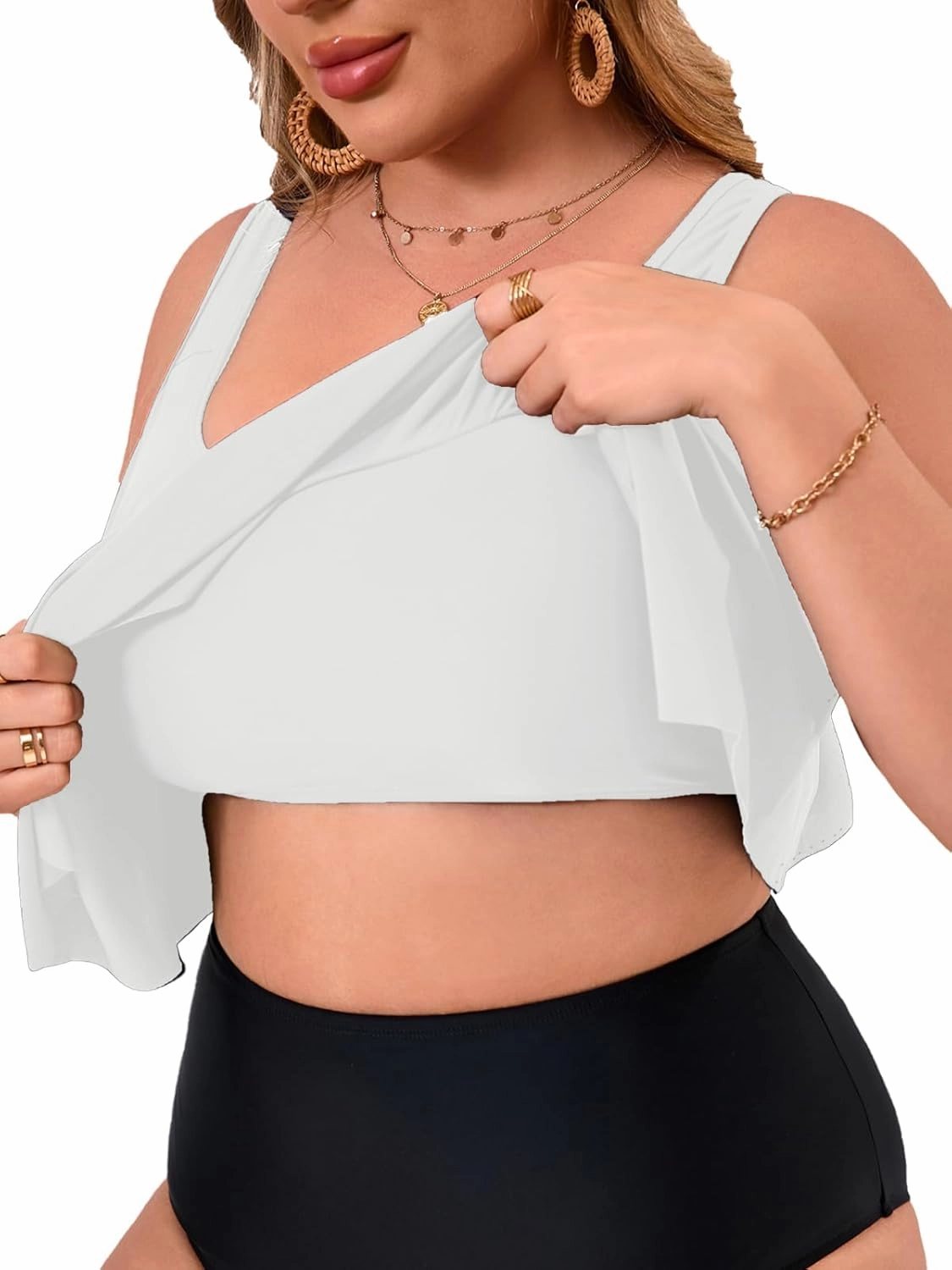 Women's Bikini Top Tankini Tops Push Up Bathing Suit Top Flounce Swimsuit Tops Swim Bra for Large Bust