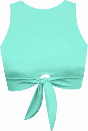 Women's Cut Out Tie Knot Front Scoop High Neck Tank Crop Top Bikini Swimsuit Top Only