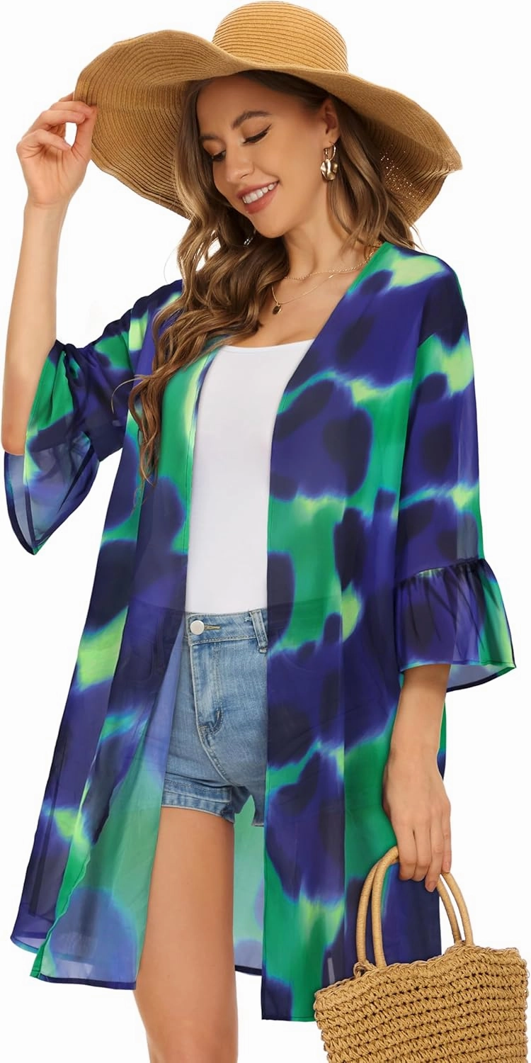 Women's Kimono Cardigans Floral Chiffon Loose Open Front Casual Summer Tops