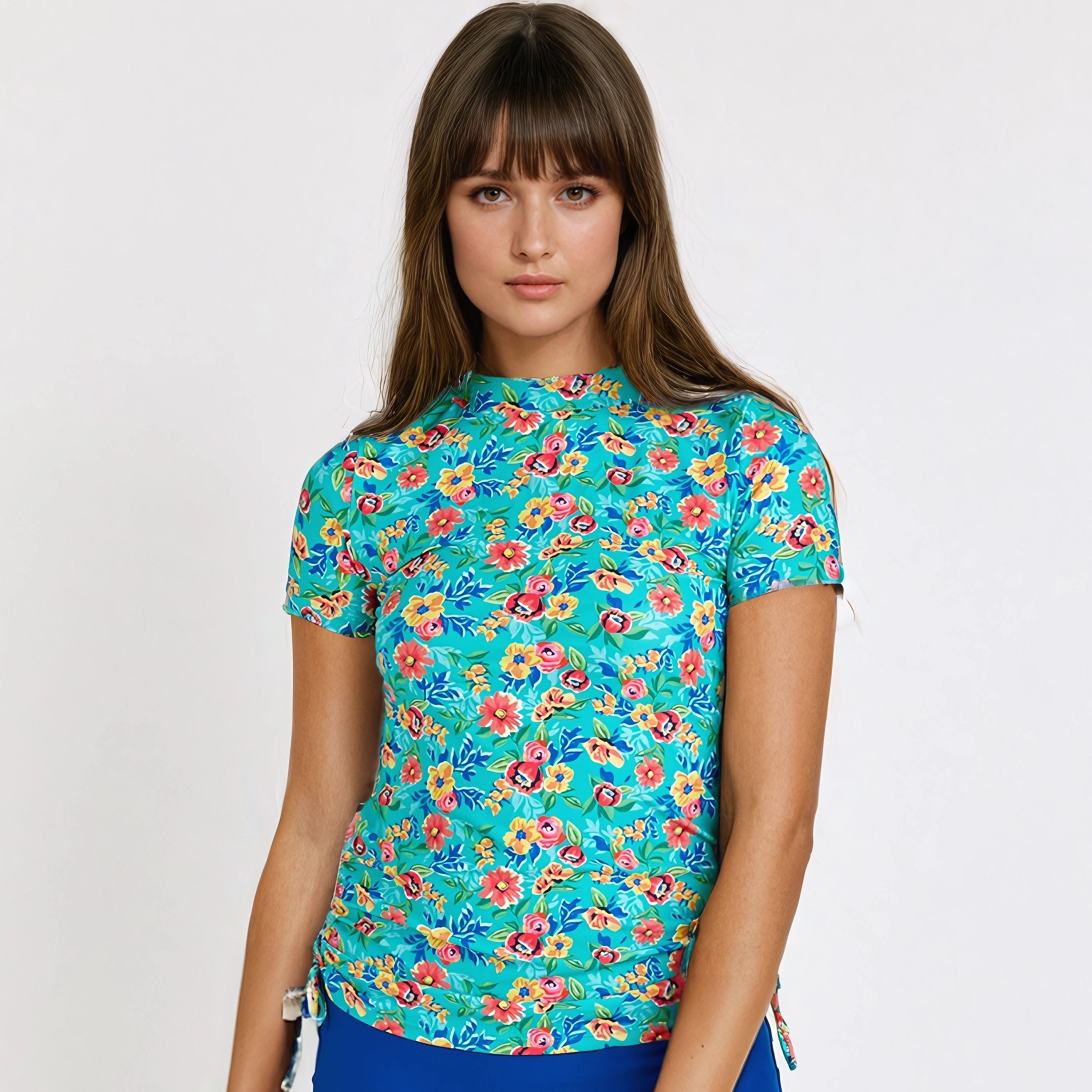 Women's Plus Mock Neck Short Sleeve Adele Swim Top