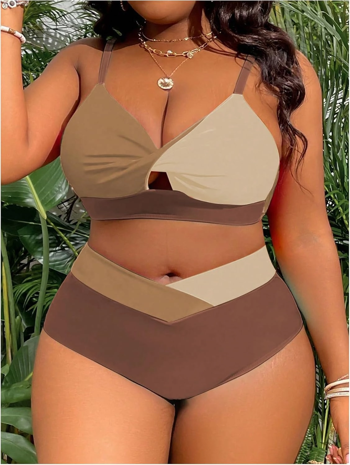 Women's Plus Size 2 Piece Bikini Set High Waisted Bikini Twist Front Swimsuit Cut Out Ruched Bathing Suit Beachwear