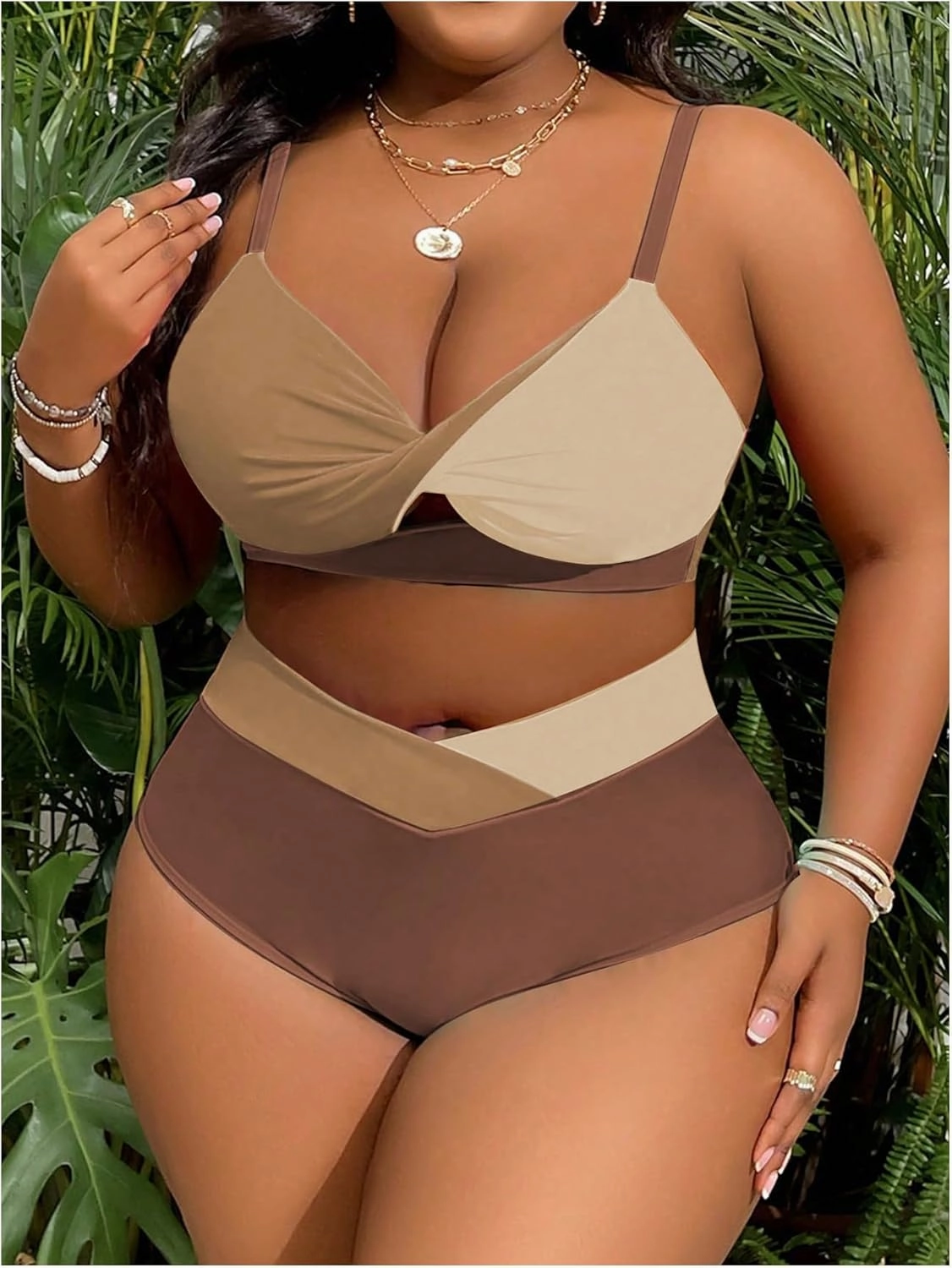 Women's Plus Size 2 Piece Bikini Set High Waisted Bikini Twist Front Swimsuit Cut Out Ruched Bathing Suit Beachwear